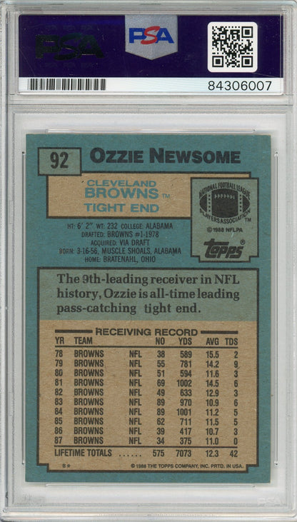 1988 TOPPS OZZIE NEWSOME #92 "HOF '99" BROWNS 7-TIME ALL PRO AUTOGRAPH PSA/DNA