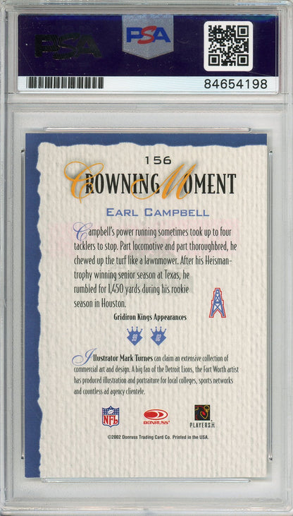 2002 DONRUSS EARL CAMPBELL #156 HOF OILERS MVP AUTOGRAPH PSA/DNA