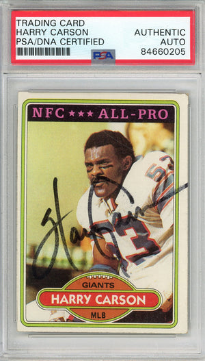 1980 TOPPS HARRY CARSON #135 HOF GIANTS 9-TIME PRO BOWLER AUTOGRAPH PSA/DNA