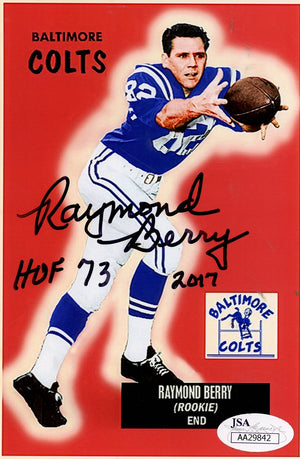 RAYMOND BERRY AUTOGRAPHED 4X6 PHOTO - COLTS (JSA)