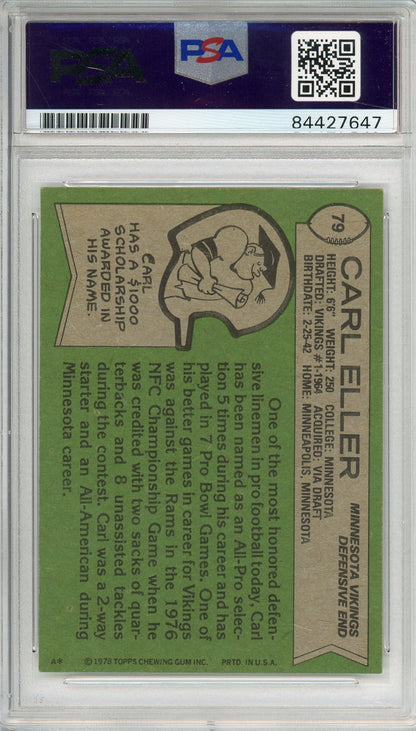 1978 TOPPS CARL ELLER #79 HOF VIKINGS NFL CHAMP AUTOGRAPH PSA/DNA
