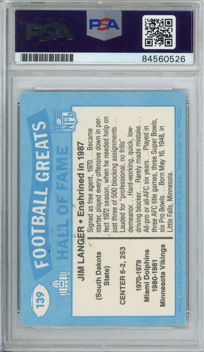 1988 SWELL FOOTBALL - JIM LANGER #139 HALL OF FAME DOLPHINS AUTOGRAPH PSA/DNA AUTHENTIC AUTO