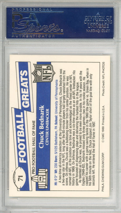 1989 SWELL GREATS CHUCK BEDNARIK #71 HOF EAGLES 2-TIME NFL CHAMP AUTOGRAPH PSA/DNA
