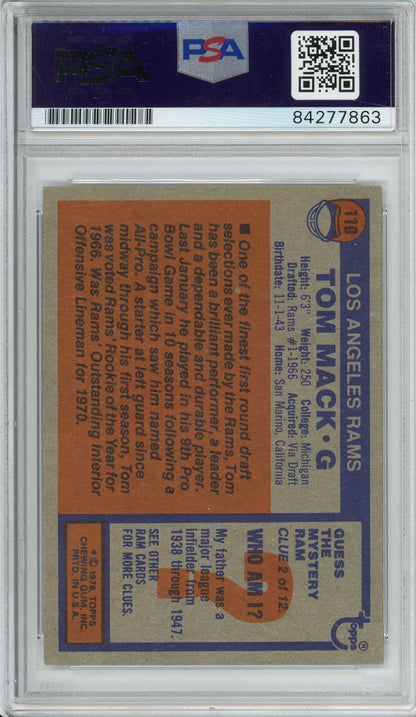 1976 TOPPS FOOTBALL - TOM MACK #110 AUTOGRAPH RAMS HOF PSA/DNA AUTHENTIC AUTO 'HOF 99 INSCRIPTION