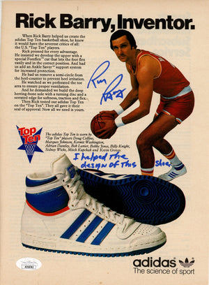 RICK BARRY AUTOGRAPHED ADIDAS MAGAZINE PAGE - (JSA)