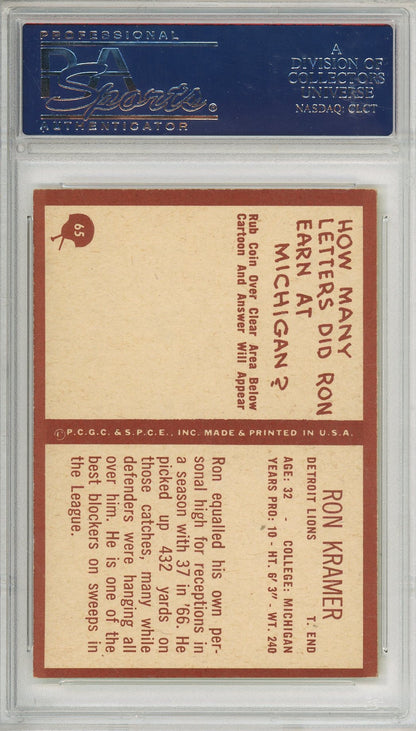 1967 PHILADELPHIA RON KRAMER #65 COLLEGE HOF LIONS 2-TIME CHAMP AUTOGRAPH PSA/DNA
