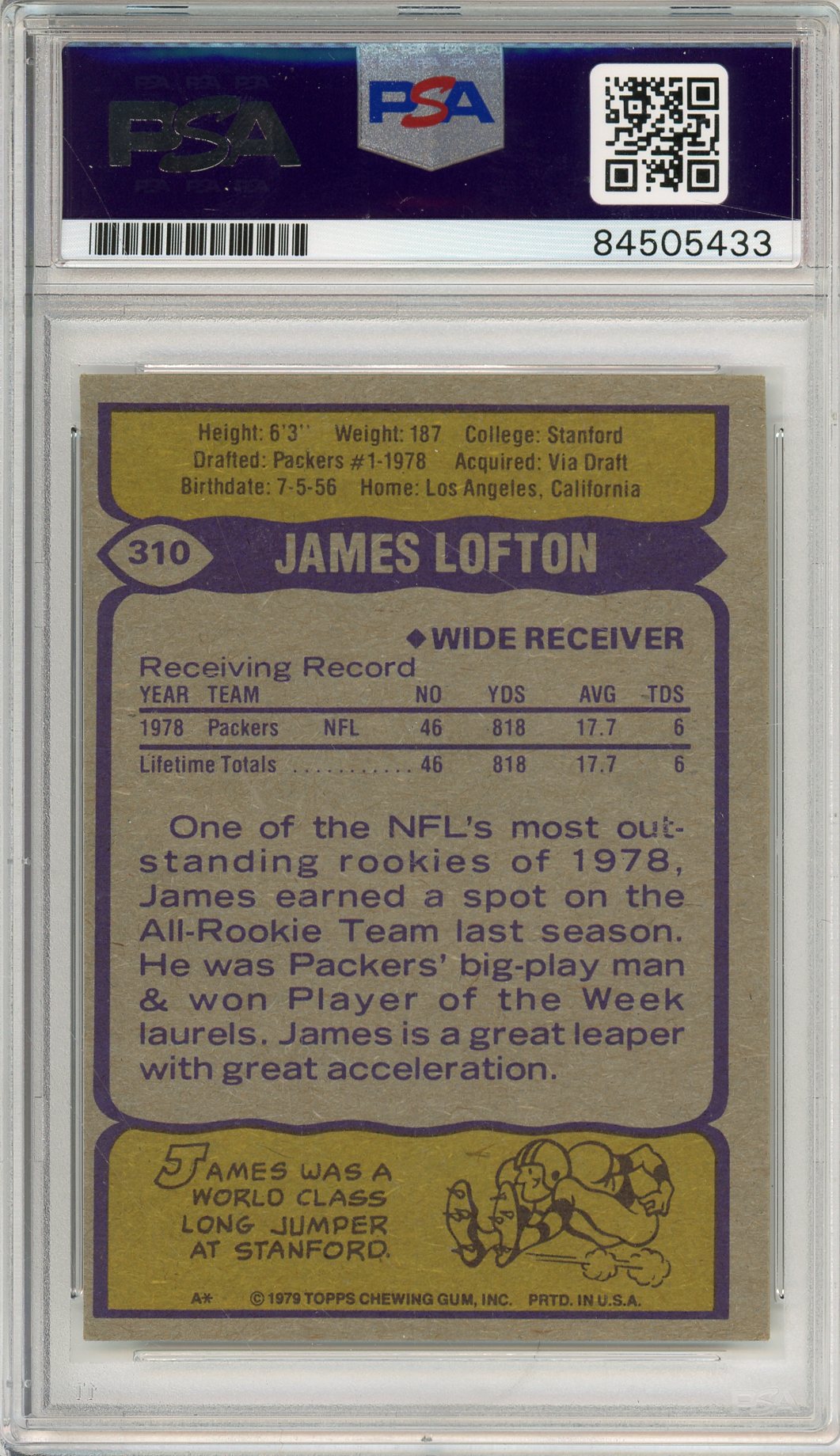 1979 TOPPS JAMES LOFTON #310 ROOKIE HOF AUTOGRAPH PSA/DNA