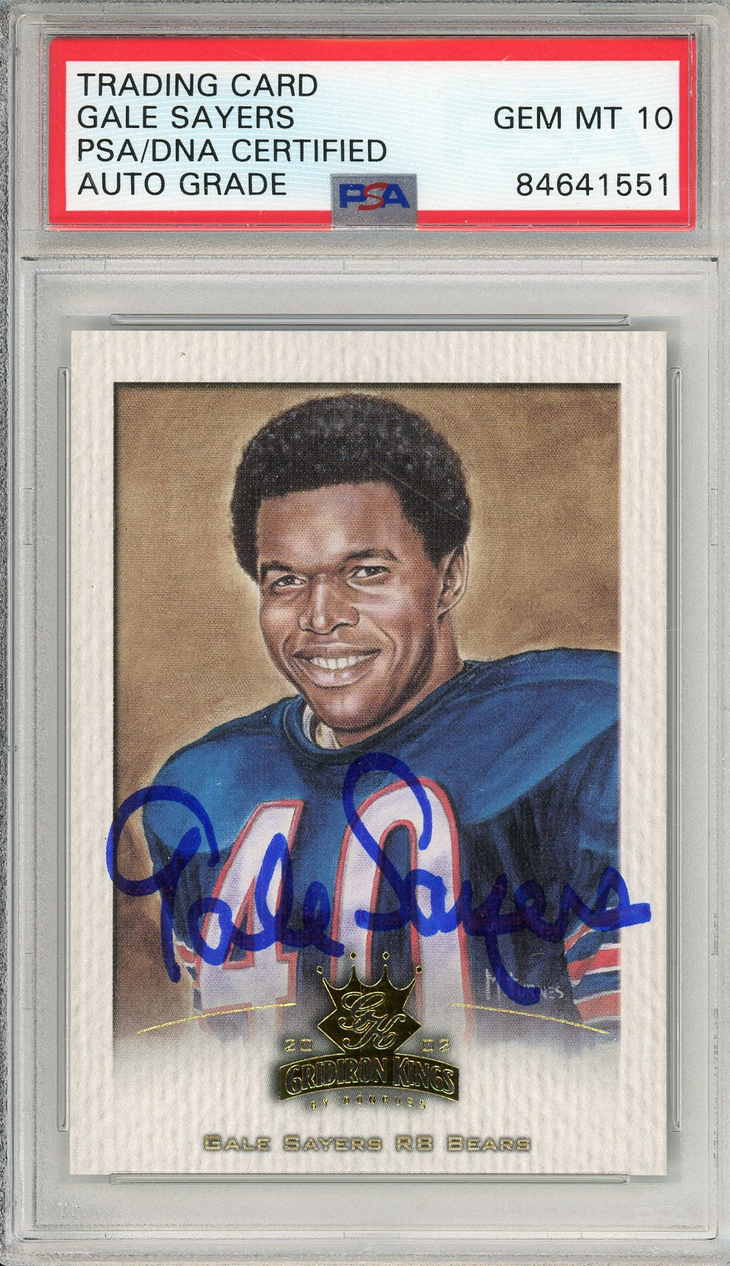 2002 DONRUSS GRIDIRON KINGS GALE SAYERS #N7 HOF AUTOGRAPH PSA/DNA AUTO GRADE GEM MT 10 GOILD FOIL /150