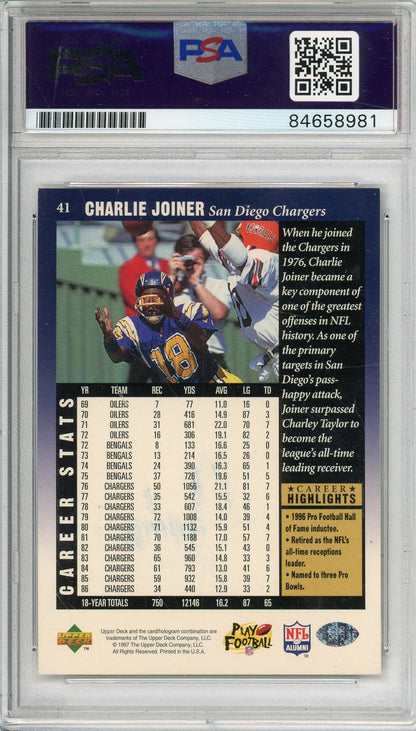 1997 UPPER DECK CHARLIE JOINER #41 HOF CHARGERS 2-TIME ALL PRO AUTOGRAPH PSA/DNA