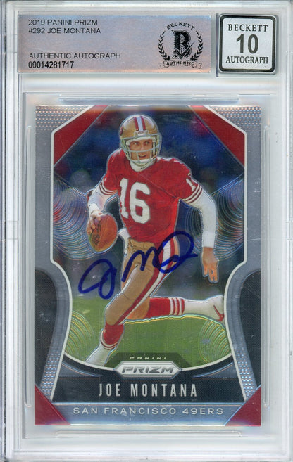 2019 PANINI PRIZM JOE MONTANA #292 HOF AUTOGRAPH BECKETT 10 AUTO