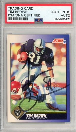 1991 TOPPS SCORE TIM BROWN #14 HOF AUTOGRAPH PSA/DNA