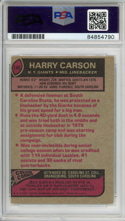 1977 TOPPS HARRY CARSON #146 ROOKIE "HOF '06" GIANTS 9-TIME PRO BOWLER AUTOGRAPH