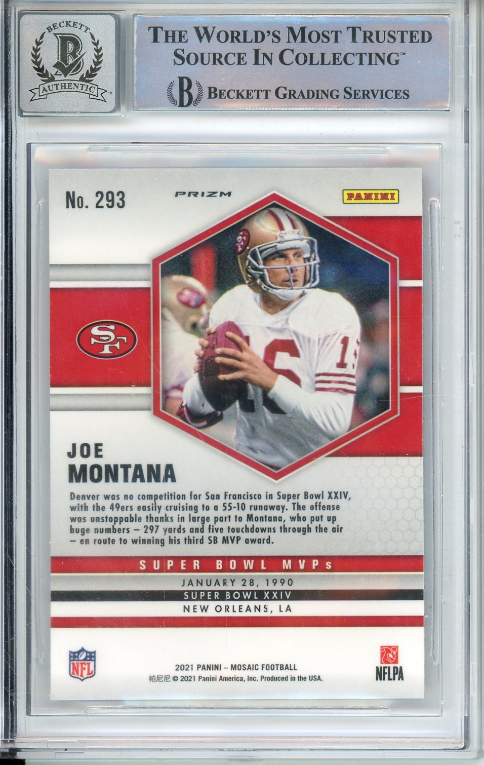 2021 PANINI MOSAIC JOE MONTANA MVP BLUE REACTIVE #293 HOF BECKETT 10 AUTO