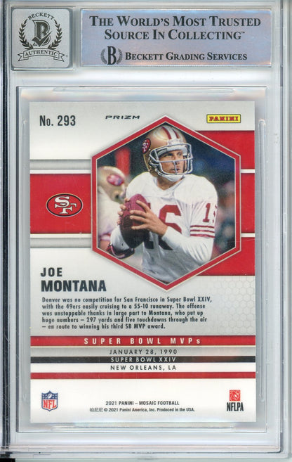 2021 PANINI MOSAIC JOE MONTANA MVP BLUE REACTIVE #293 HOF BECKETT 10 AUTO