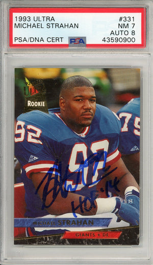 1993 FLEER MICHAEL STRAHAN #331 ROOKIE CARD HOF AUTOGRAPH PSA 7 AUTO GRADE 8