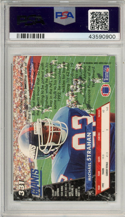 1993 FLEER MICHAEL STRAHAN #331 ROOKIE CARD HOF AUTOGRAPH PSA 7 AUTO GRADE 8