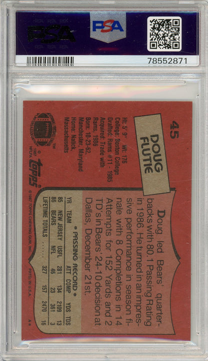 1987 TOPPS DOUG FLUTIE #45 HOF ROOKIE CARD AUTOGRAPH PSA 8 AUTO GRADE 10