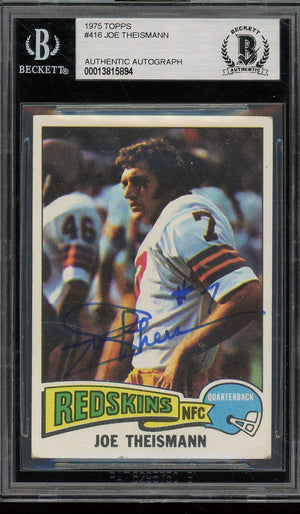 1975 TOPPS JOE THEISMANN ROOKIE CARD AUTO #416 BAS