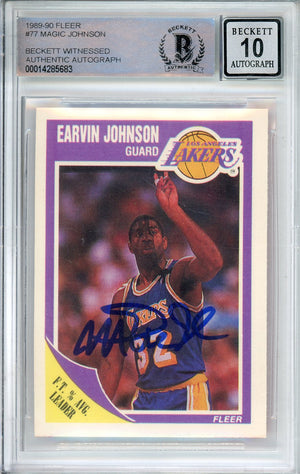1989-90 FLEER BASKETBALL MAGIC JOHNSON #77 LAKERS HOF AUTO BECKETT 10 AUTOGRAPH