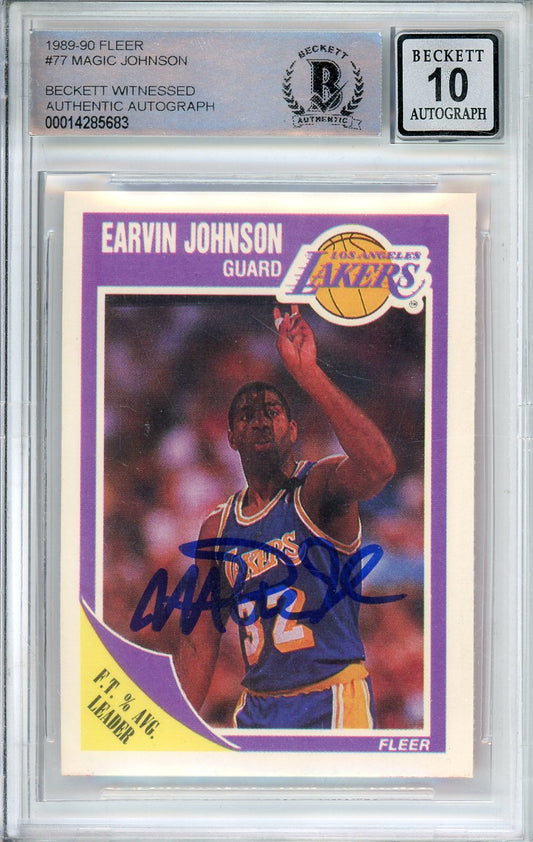 1989-90 FLEER BASKETBALL MAGIC JOHNSON #77 LAKERS HOF AUTO BECKETT 10 AUTOGRAPH