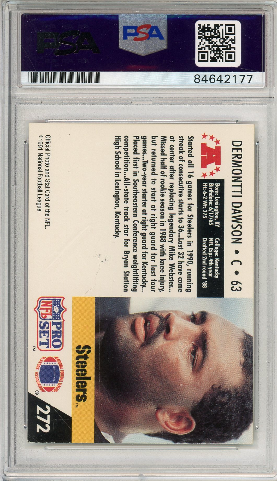 1991 PRO SET DERMONTTI DAWSON #272 HOF AUTOGRAPH PSA/DNA