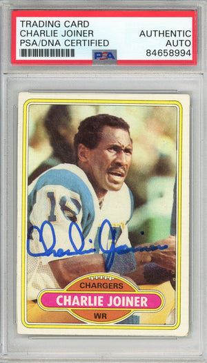 1980 TOPPS CHARLIE JOINER #28 HOF CHARGERS 2-TIME ALL PRO AUTOGRAPH PSA/DNA