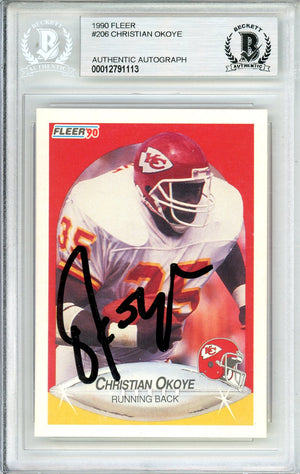 1990 FLEER CHRISTIAN OKOYE #206 CHEIFS HOF AUTO BGS AUTHENTIC