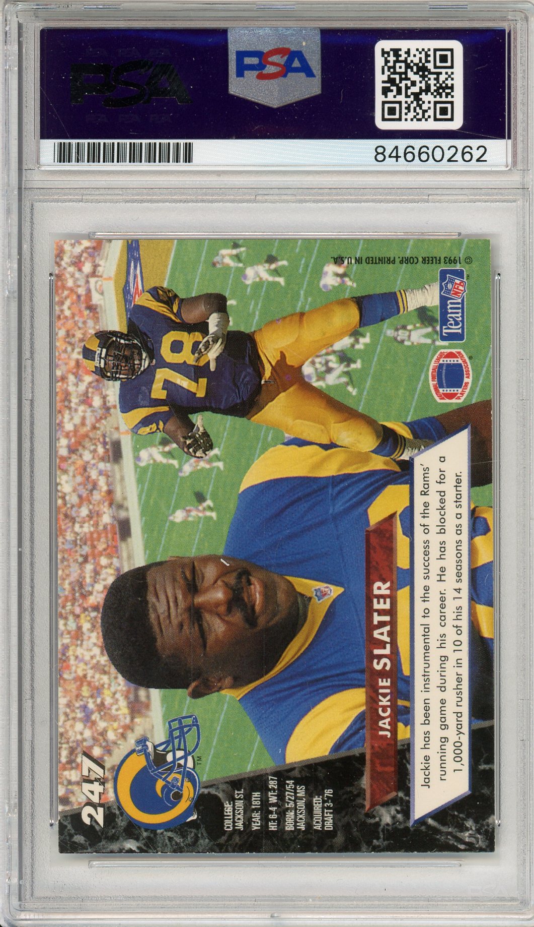 1993 FLEER ULTRA JACKIE SLATER #247 HOF AUTOGRAPH PSA/DNA
