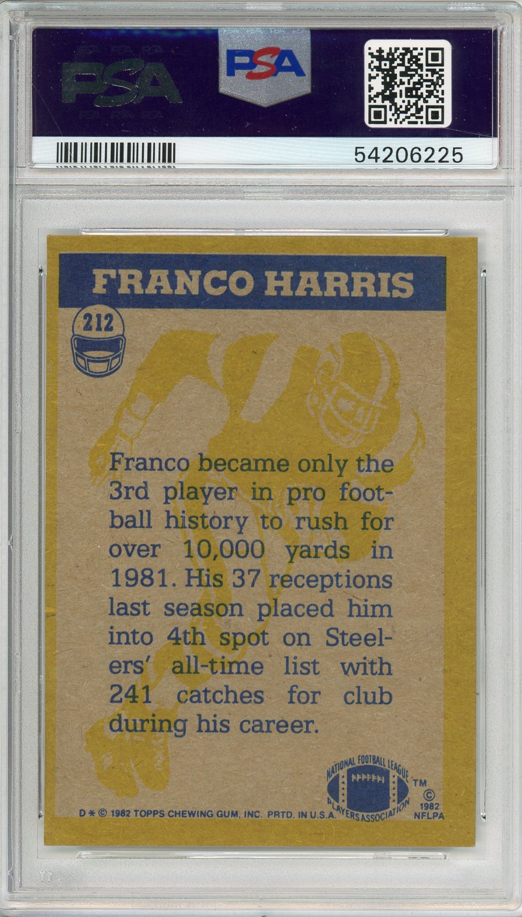 1982 TOPPS FRANCO HARRIS #212 HOF STEELERS 4-TIME CHAMP AUTOGRAPH PSA/DNA
