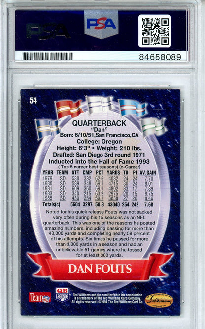 1994 THE TED WILLIAMS FOOTBALL - DAN FOUTS #54 CHARGERS HOF AUTO PSA/DNA AUTHENTIC AUTO