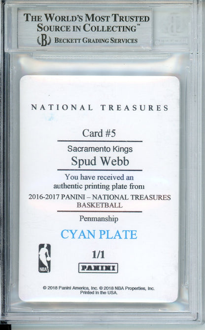 2016-17 NATIONAL TREASURES SPUD WEBB #5 PRINITNG PLATE 1/1 AUTO BECKETT