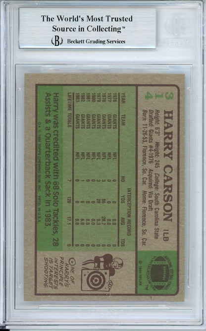 1984 TOPPS FOOTBALL HARRY CARSON #314 GIANTS HOF AUTOGRAPH BGS AUTHENTIC