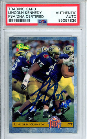 1993 CLASSIC GAMES FOOTBALL - LINCOLN KENNEDY #9 ROOKIE CARD AUTOGRAPH PSA/DNA AUTHENTIC AUTO FALCONS