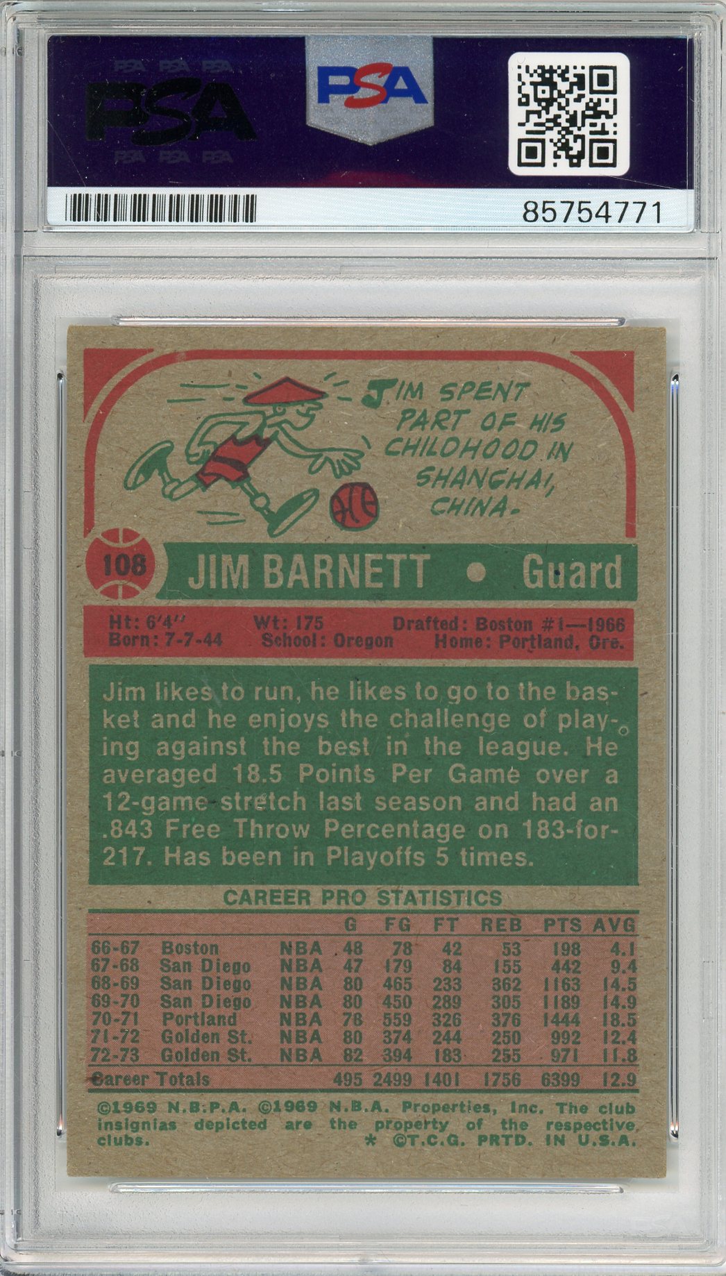 1973-74 TOPPS JIM BARNETT #108 GOLDEN STATE WARRIORS AUTOGRAPH PSA/DNA
