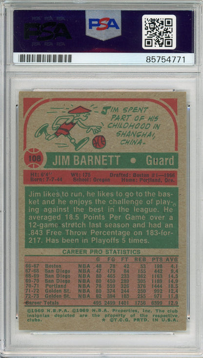 1973-74 TOPPS JIM BARNETT #108 GOLDEN STATE WARRIORS AUTOGRAPH PSA/DNA