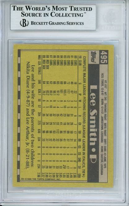 1990 TOPPS LEE SMITH #495 HOF RED SOX 7-TIME ALL STAR AUTOGRAPH BECKETT