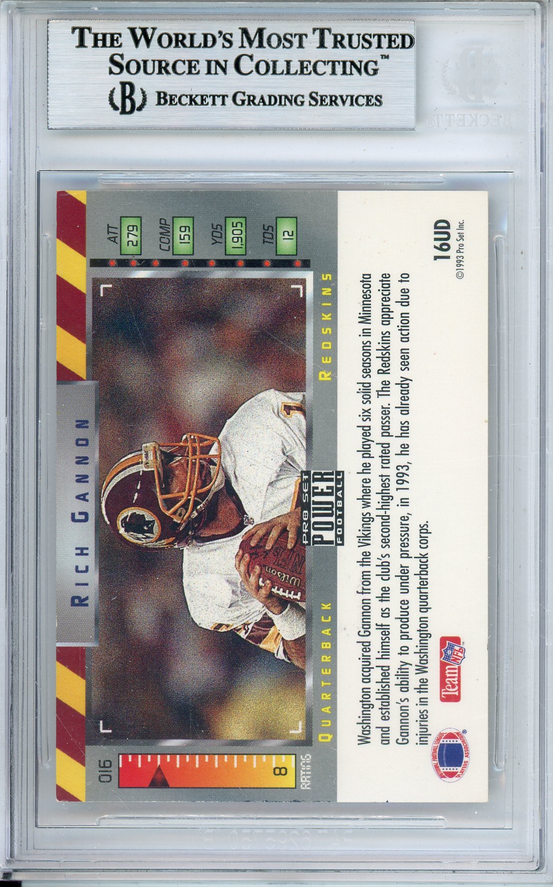 1963 PRO SET POWER FOOTBALL RICH GANNON #1993 MVP REDSKINS AUTOGRAPH BGS AUTHENTIC