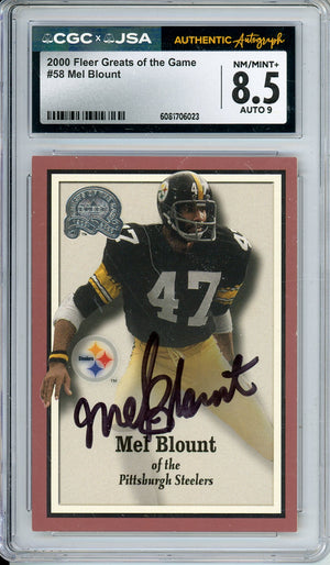 2000 FLEER GREATS OF THE GAME MEL BLOUNT #58 HOF AUTOGRAPH CGC 8.5 AUTO GRADE 9