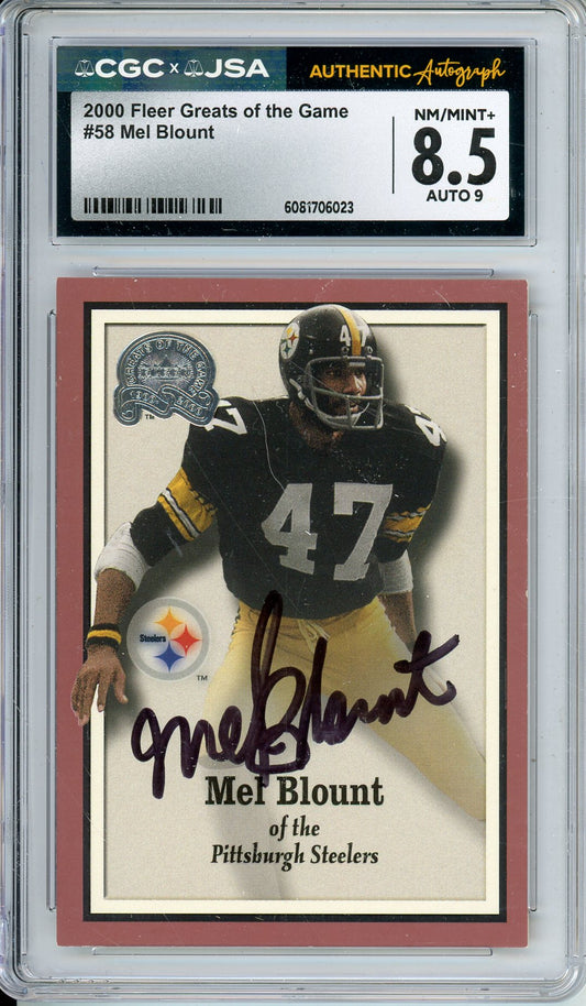 2000 FLEER GREATS OF THE GAME MEL BLOUNT #58 HOF AUTOGRAPH CGC 8.5 AUTO GRADE 9