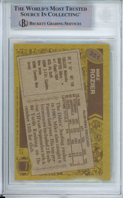 1986 TOPPS MIKE ROZIER #351 HALL OF FAME OILERS AUTOGRAPH BGS AUTHENTIC