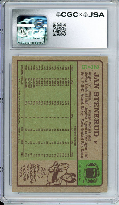 1984 TOPPS JAN STENERUD #275 HOF AUTOGRAPH CGC 7.5 AUTO GRADE 9