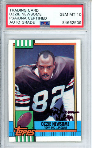 1990 TOPPS FOOTBALL - OZZIE NEWSOME #168 BROWNS HOF AUTOGRAPH PSA/DNA AUTO GRADE GEM MT 10 (509)