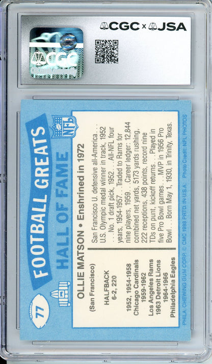 1988 SWELL GREATS OLLIE MATSON #77 HOF AUTOGRAPH CGC 7 AUTO GRADE 10
