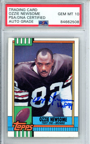 1990 TOPPS FOOTBALL - OZZIE NEWSOME #168 BROWNS HOF AUTOGRAPH PSA/DNA AUTO GRADE GEM MT 10 (508)