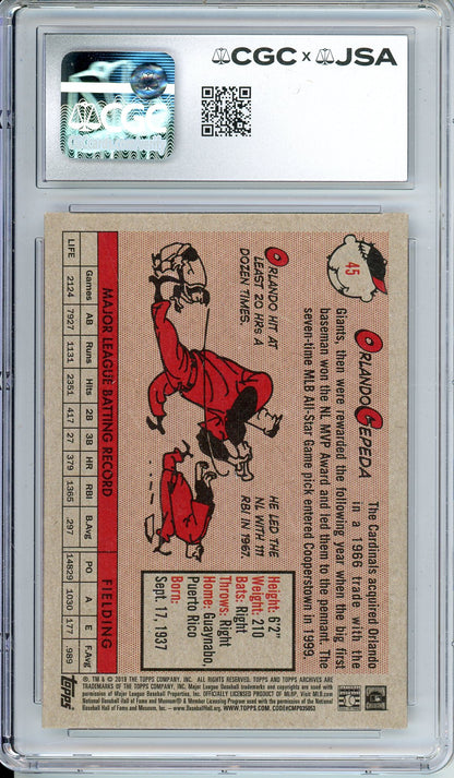 2019 TOPPS ARCHIVES ORLANDO CEPEDA #45 HOF AUTOGRAPH CGC 10