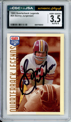 1993 QUARTERBACK LEGENS SONNY JURGENSEN #25 HOF AUTOGRAPH CGC 3.5 AUTO GRADE 9