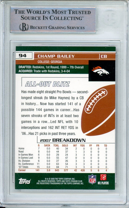 2008 STADIUM CLUB CHAMP BAILEY #94 BRONCOS HOF AUTOGRAPH BGS AUTHENTIC