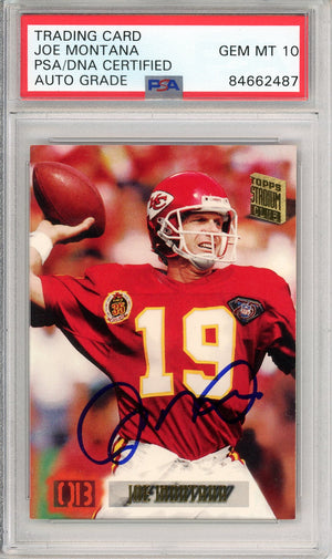 1995 TOPPS STADIUM CLUB FOOTBALL - JOE MONTANA #615 CHIEFS HOF AUTOGRAPH PSA/DNA AUTO GRADE GEM MT 10