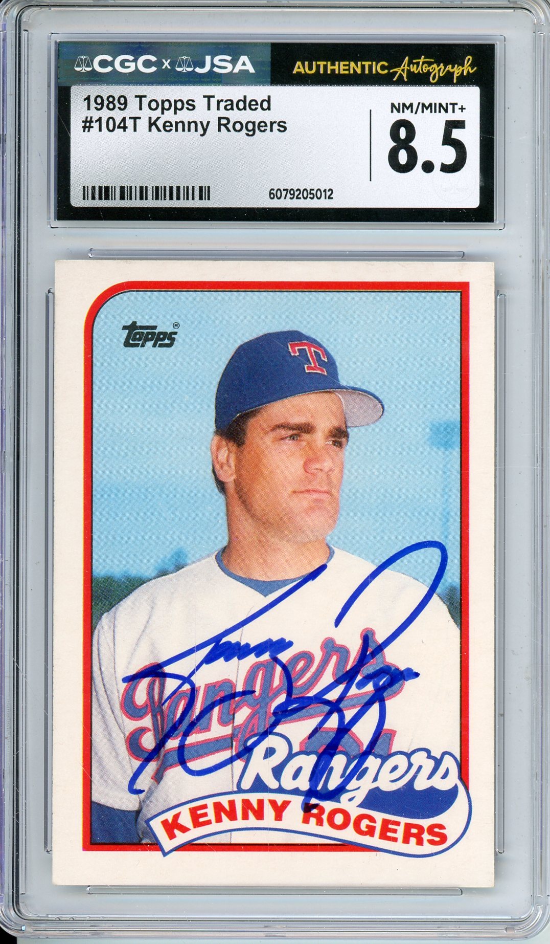 1989 TOPPS TRADED KENNY ROGERS #104T ROOKIE PERFECT GAME  AUTOGRAPH CGC 8.5