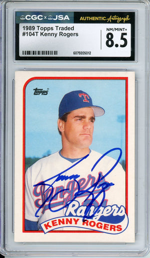 1989 TOPPS TRADED KENNY ROGERS #104T ROOKIE PERFECT GAME  AUTOGRAPH CGC 8.5